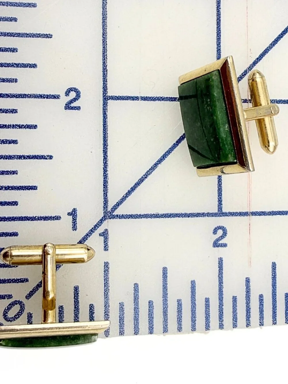 Handsome Hallmarked MCM Gold Plated Nephrite Jade Minimalist Cufflinks
